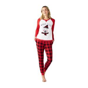 Cuddl Duds Womens Red Black Plaid Jammies Polar Bear Pajamas 2 Pc Set Sz XXL New